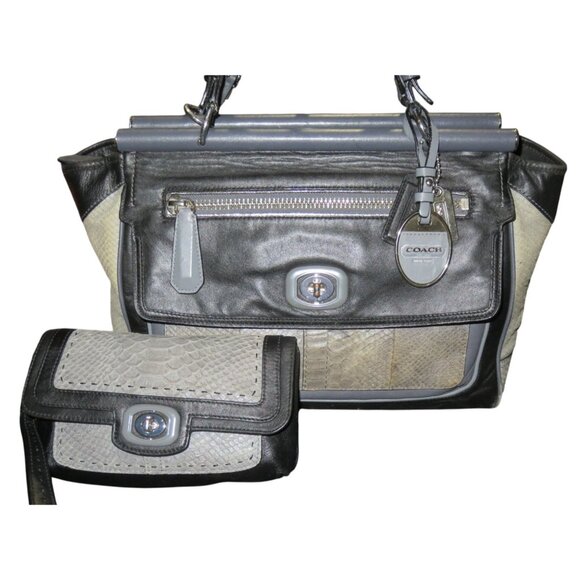 COACH Pinnacle Embossed Exotic Leather Color block Handbag & Matching wristlet - Picture 1 of 16